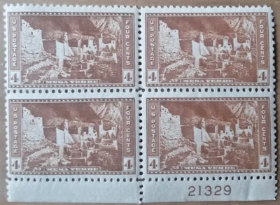 1935 US Post Scott#759 Mesa Verde Farley Parks 4c Plate#21329 Blk of 4 Env#1 MNH - Image 1 of 2