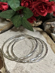 43. Vintage Taxco Sterling 925 Bambus Muster 3 Armreif Armbänder 43,4 g, 8 1/4" - Bild 1 von 9