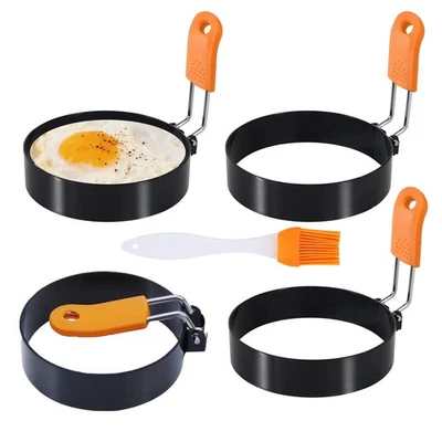 Commercial-Grade 3.5In Egg Rings, 4-Pack Stainless Steel Mold w/ Silicone Handle - Image 1 of 4