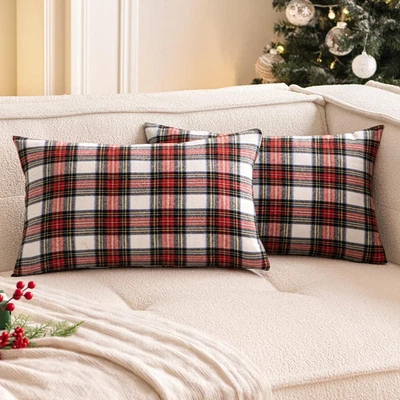 Christmas Set of 2 Scottish Tartan Throw Pillow Covers Farmhouse Classic  Decora - Image 1 of 4