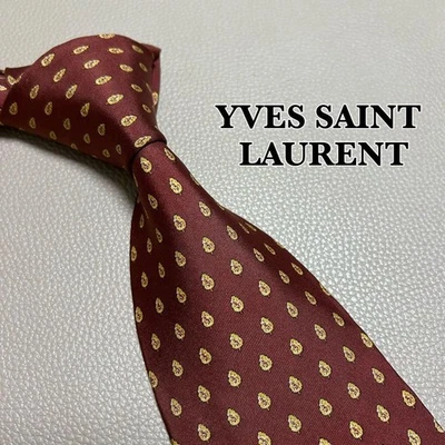 Corbata Yves Saint Laurent a Rayas Punto Cuadros Seda Rojo Marrón Marca de Lujo Usada Foto 1 de 4
