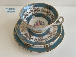 VINTAGE ROYAL GRAFTON BLUE GILDED TRIO CUP SAUCER TEA PLATE - GREAT CONDITION - Picture 1 of 8