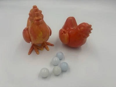 1950s Plastic Egg Laying Chicken Pair Toy Busy Biddie, marble egg FOR PARTS, TLC - Image 1 of 4