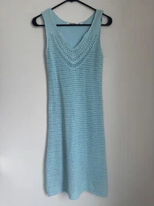 $128 Athleta Kirra Crochet Overlay Dress Women’s S Knit Lace Knee Length Blue - Picture 1 of 10