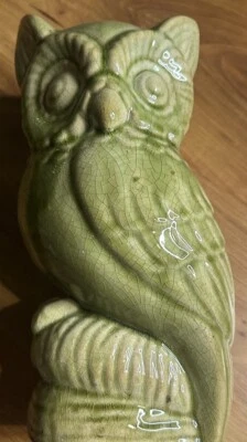 Green Ceramic Owl Statue Table Top Decor Decorative - Image 1 of 4