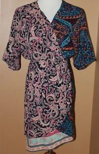 TRACY REESE Plenty Multi Floral Geometric Dress P Wrap Front SS - Picture 1 of 7