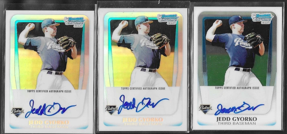 (3) ct 2011 11 Bowman Chrome REFRACTOR Rookie JEDD GYORKO /500 RC Auto Card Lot - Image 1 of 1