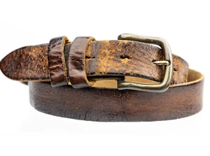 Old Vintage Retro Weathered Brown Real 100% leather belt size 33"-37" - Picture 1 of 5