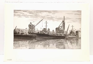 1943 LISTED AMERICAN ARTIST JOHN TAYLOR ARMS SIGNED ORIGINAL ETCHING 'DESTOYERS' - Picture 1 of 12