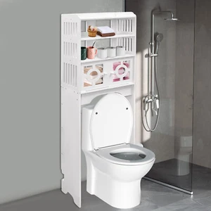 Over The Toilet Bathroom Storage Cabinet Wooden Organizer w/Adjustable Shelves - Picture 1 of 15