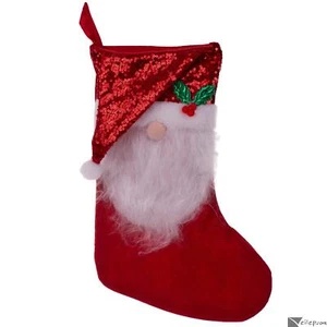Niño Gnomo Usando Lentejuelas Papá Noel Sombrero y Barba 17IN Medias de Navidad, Rojo Blanco - Imagen 1 de 1
