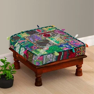 Sitting Box Pillow Cover Patchwork Tassel Home Decor Box Cushion Cover Stool - Picture 1 of 4
