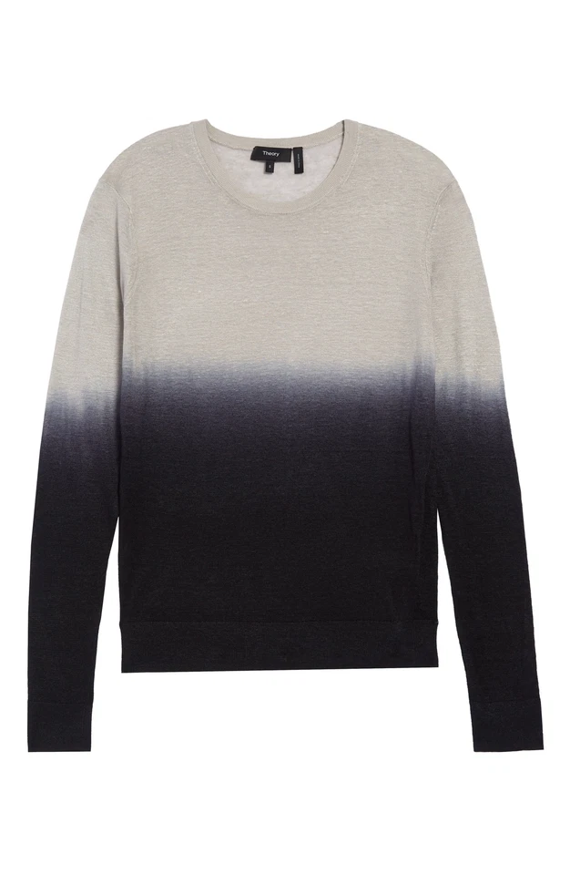 Theory Women's Gray Ombre Crewneck Long Sleeve Linen Sweater Size L