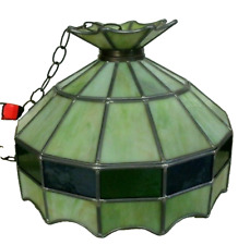  FINE VINTAGE 15"  LEADED SLAG TYPE GLASS HANGING LAMP  IN EXCELLENT SHAPE 