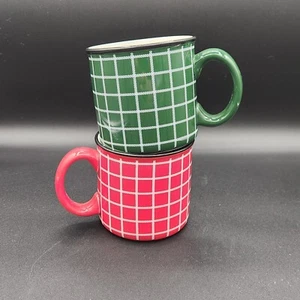 Hallmark RED & GREEN PLAID Enamel Style COFFEE MUG SET 2021 VIP Christmas GIFT - Picture 1 of 5