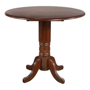 Sunset Trading Andrew 42" Round Extending Dropleaf Pub Table Chestnut Brown Wood - Picture 1 of 6