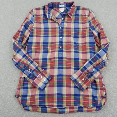 Camisa J.CREW Feminina Tamanho Pequeno Xadrez Manga Longa Túnica Menino Ajuste Algodão P - Imagem 1 de 4