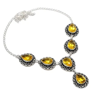 Yellow Citrine Gemstone Handmade 925 Sterling Silver Jewelry Necklace Sz 18" - Picture 1 of 1