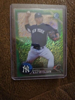 2016 BOWMAN CHROME PROSPECTS GREEN SHIMMER REFRACTOR JAMES KAPRIELIAN #/99 A'S - Image 1 of 2