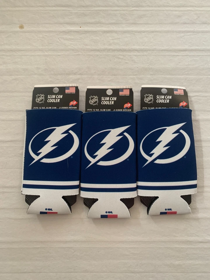 Tampa Bay Lightning NHL Set Of 3 2-Sided Slim Can Koozies Coozies Cooler - Image 1 of 2