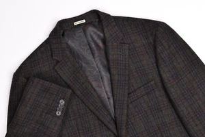 Joseph Abboud Plaid Blazer Hopsack Wool Pasley Elbow Patch Sport Coat 42L Slim - Foto 1 di 14