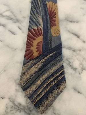 Gravata Brandini retrô colorida geométrica brocado 100% seda feita nos EUA - Imagem 1 de 4