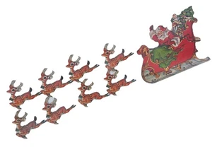Vintage Dennison Weihnachtsschlitten & 8 Rentiere Pappausschnitt Weihnachtsdeko - Bild 1 von 13