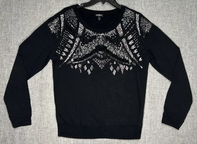 Sudadera Express para mujer negra lentejuelas plateadas adornada brillante talla pequeña Foto 1 de 4