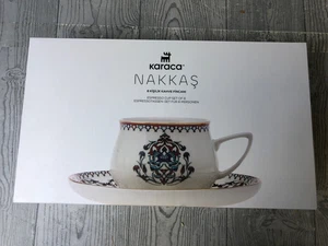 KARACA Nakkas Turkish Coffee Set - 12 Pc Porcelain Coffee Set - Turkish Pattern - Picture 1 of 11
