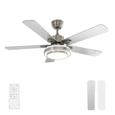 Ceiling Fan with Lights Remote Control 52 Inch Brushed Nickel 5-Blades - Image 1 of 4
