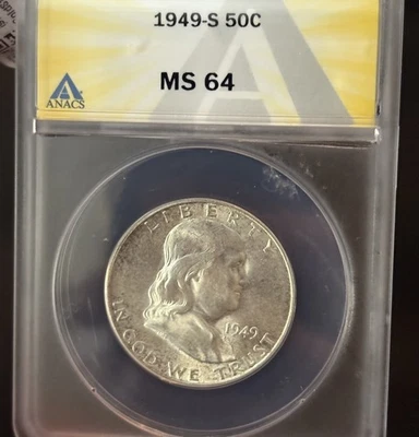 1949 S 50C Franklin Half Dollar- ANACS MS64 - Image 1 of 4
