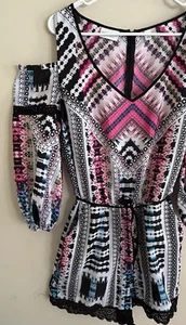 Bisou Bisou, Michelle Bohbot Multi Color Print Lace Romper - Size M - Picture 1 of 8