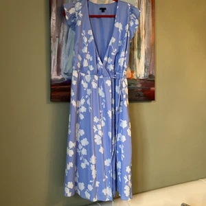 Ann Taylor Gr. 8 Damen Blumen Flatterärmel Wickelkleid blau weiß TOP - Bild 1 von 7