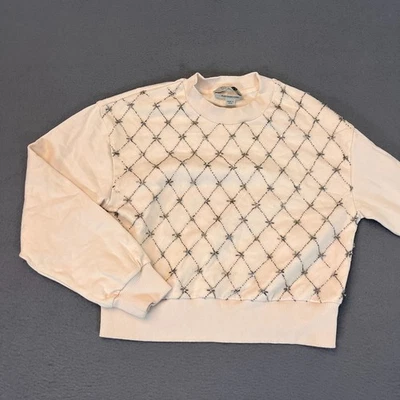 All Saints Wire Cropped Sweater Womens Sz 2 Hand Embellished Rib Crew Designer - Image 1 of 4