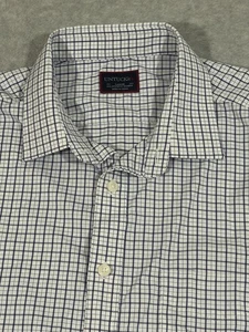 UNTUCKIT camicia a quadri manica lunga bottoni performance grande bianco blu - Foto 1 di 9