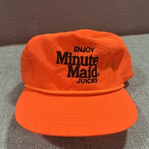 Vintage Minute Maid Juice Hat Cap Rope Neon Orange Safety SnapBack 90s Trucker - Picture 1 of 7