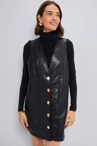 HYACINTH HOUSE Black Faux Leather Dress XxL Xx Large Fall Pinafore Tuckernuck - Picture 1 of 7
