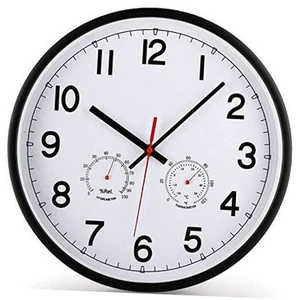 12-Inch Wall Clock with Temperature and Humidity, Battery Operated Indoor - Picture 1 of 7