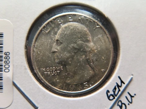 1935 Washington Silver Quarter,  Gem BU  Coin, Store #0886 Cover