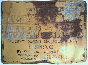 Insegna di confine Tennessee WMA TN Game & Fish Commission vintage TWRA Chuck Swan - Foto 1 di 6