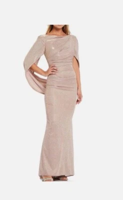 Betsy & Adam Drape Back Boat Neck Galaxy Glitter 3/4 Sleeve Sheath Gown Size 14W - Image 1 of 4