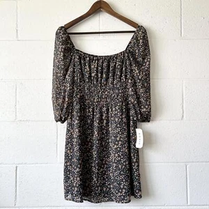 Row A Floral Square Neck Milk Maid Sheer Mini Dress Women's Large - Picture 1 of 4