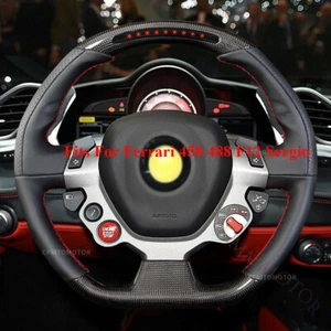 Sport Carbon Fiber Led Leather Steering Wheel Fit For Ferrari 458 488 F12 Sergio - Picture 1 of 10