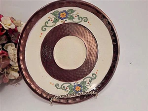 Saucer Bone China Plate VTG Hand Painted Floral Dish Bronze Metallic Tableware - Picture 1 of 5