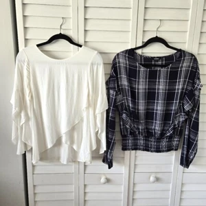 Express Bundle of 2 Ruffle Boho Blouse Top Women's S Plaid Cottagecore Romantic - Picture 1 of 16