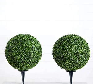 14” Artificial Boxwood Ball Topiary with Integrated Ground Stake UV Resistant - Picture 1 of 6