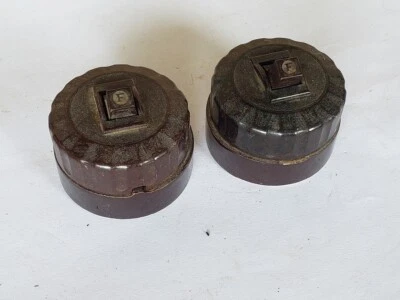 Lot of 2 Antique Federal Porcelain Base Bakelite Top Toggle Light Switch - Image 1 of 4