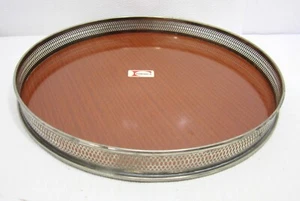 Formica Silverplate Serving Cocktail Tray Wood Grain MCM 14" - Picture 1 of 10