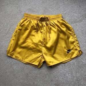Nike Vintage 90s White Tag Mens Shiny Sports Shorts Gold Yellow Size W26-30”