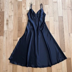 Vintage Victoria's Secret Black Satin A-Line Maxi Dress Side Slit Size Small - Picture 1 of 7